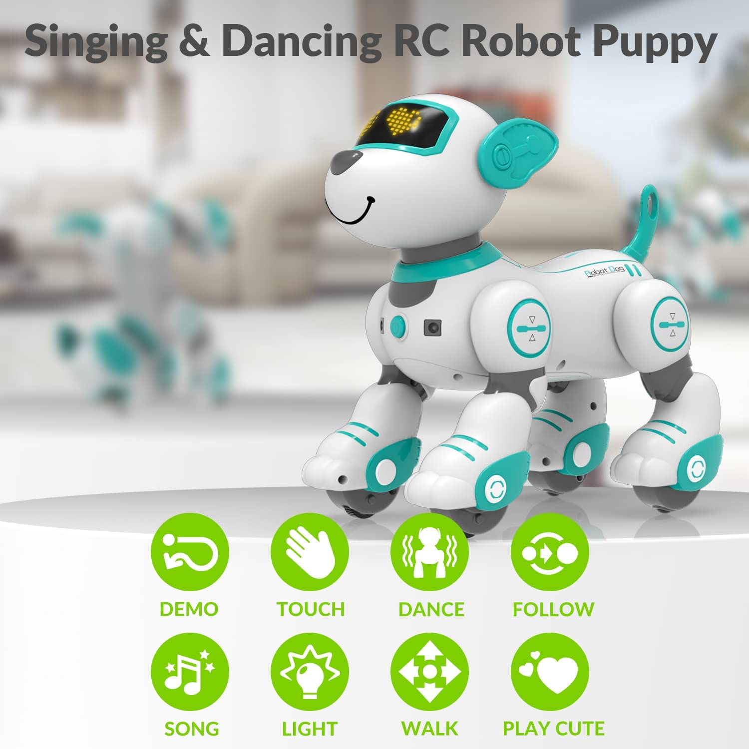 STEMTRON Programmierbares interaktives und intelligentes tanzendes ferngesteuertes Roboter-Hundespielzeug für Kinder (Rosa)