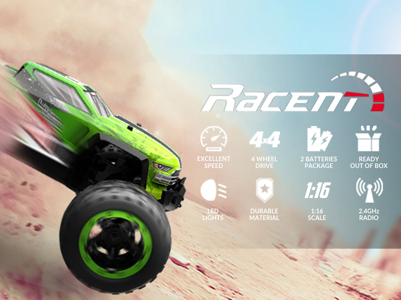 RACENT 1:16 Tornado 30MPH Alta velocidad 4WD 2.4 GHz RC Monster Truck (785-7)