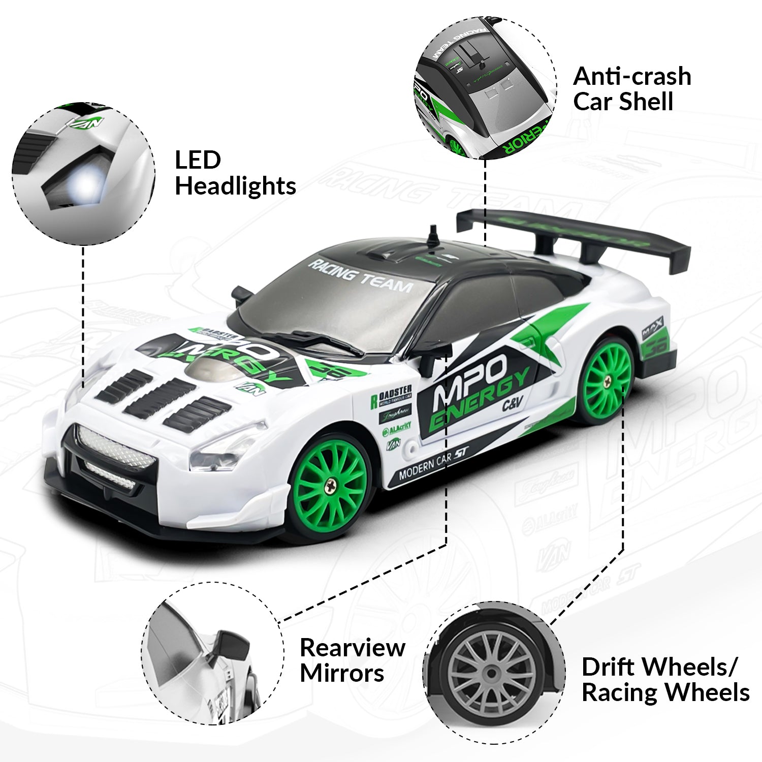 RACENT Drift King: 1:24 4WD RC, 10MPH, LED Lights