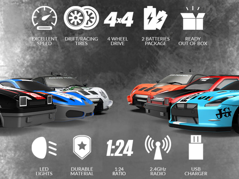 RACENT Drift King: 1:24 4WD RC, 10MPH, LED Lights