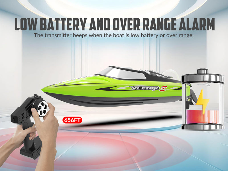 VOLANTEXRC Vector S Barco RC de alta velocidad con función de auto-enderezamiento y marcha atrás para piscina y lago (797-4 verde)