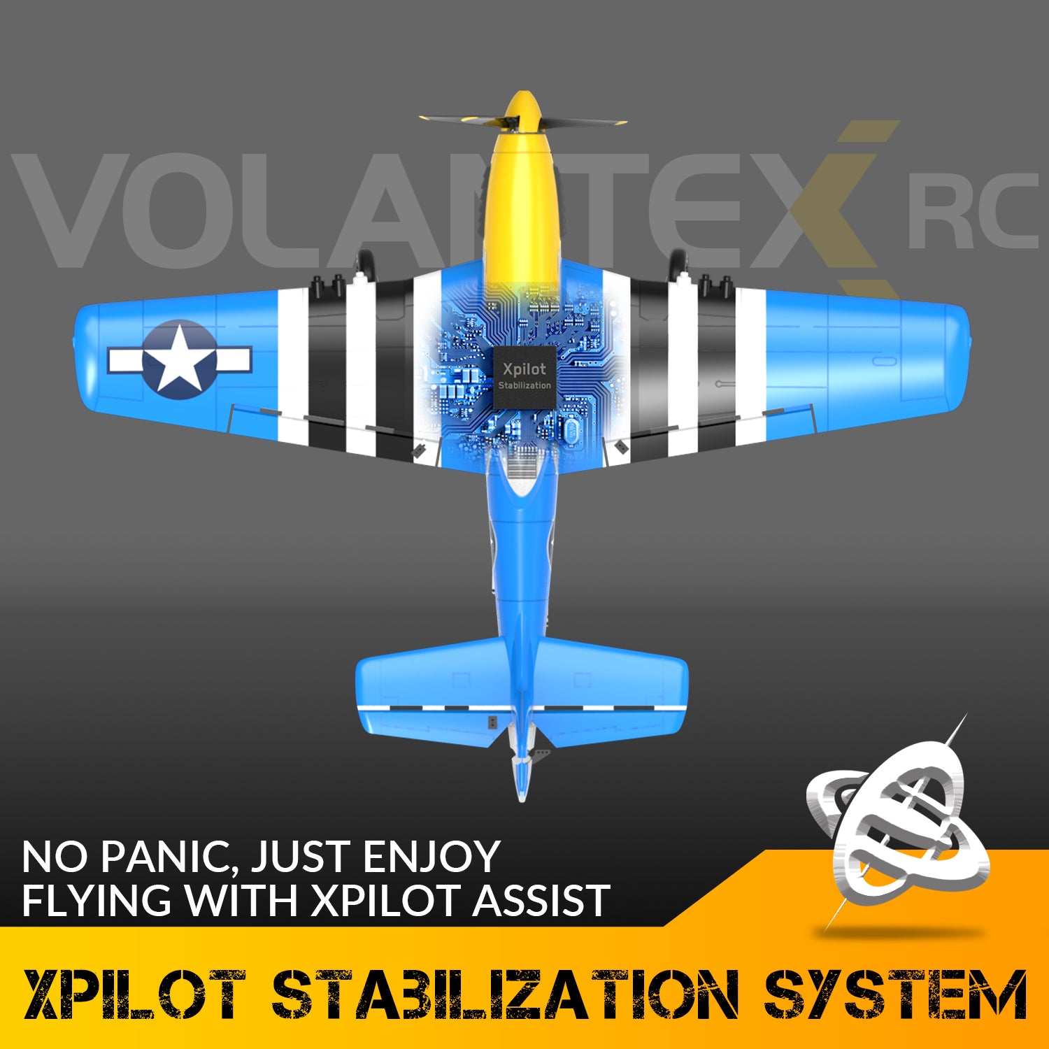 VOLANTEXRC P51D Mustang 4Ch Aviones RC para principiantes con estabilizador Xpilot One-key Aerobatic (761-5) RTF