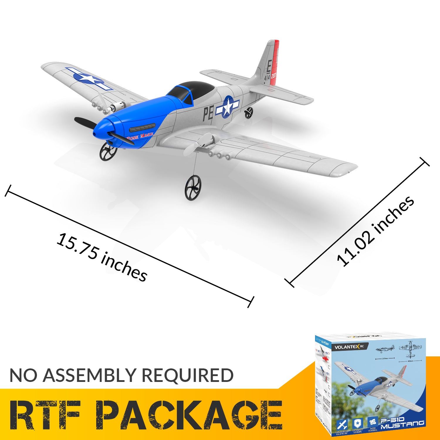 VOLANTEXRC P51D Mustang 2 Channels RC Beginner Airplane with Gyro Stabilizer Easy Fly