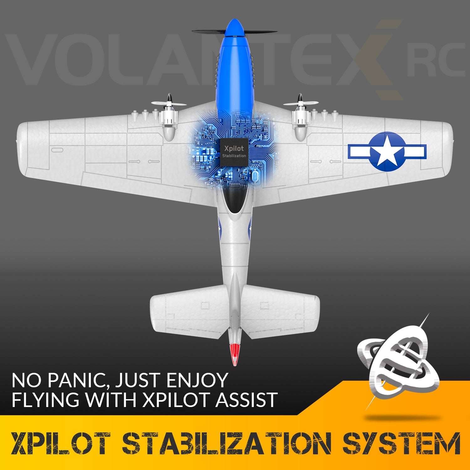 VOLANTEXRC P51D Mustang 2 Channels RC Beginner Airplane with Gyro Stabilizer Easy Fly