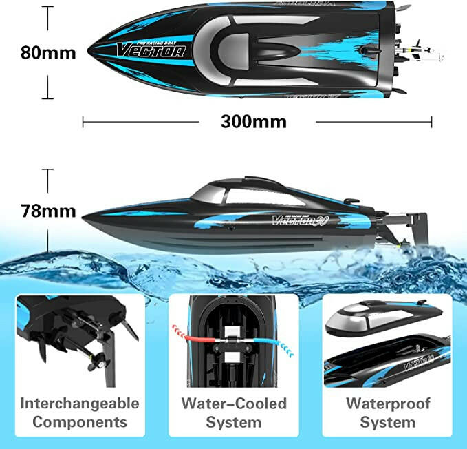 VOLANTEXRC Vector30 Mini Self Righting RC Pool Boat for Kids and Adults RTR Black