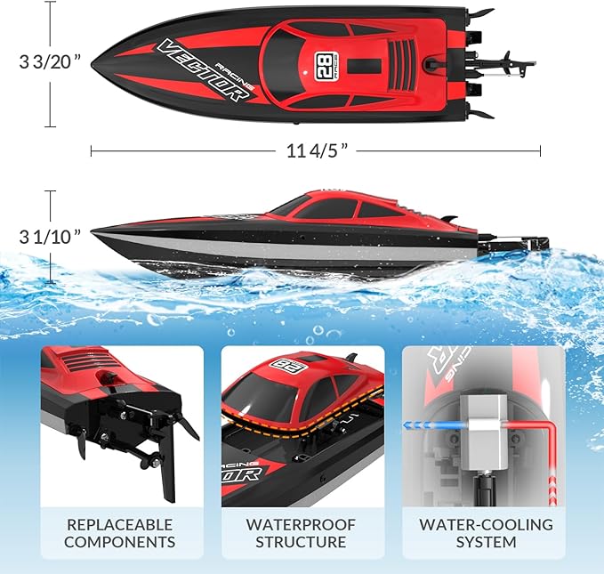 VOLANTEXRC RC Electric Boats 795-6 Red with Lights-EXHOBBY
