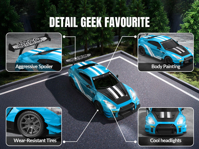 Racent 1:20 RC Drift Car 4Wd, LED Light, 2 baterías azules