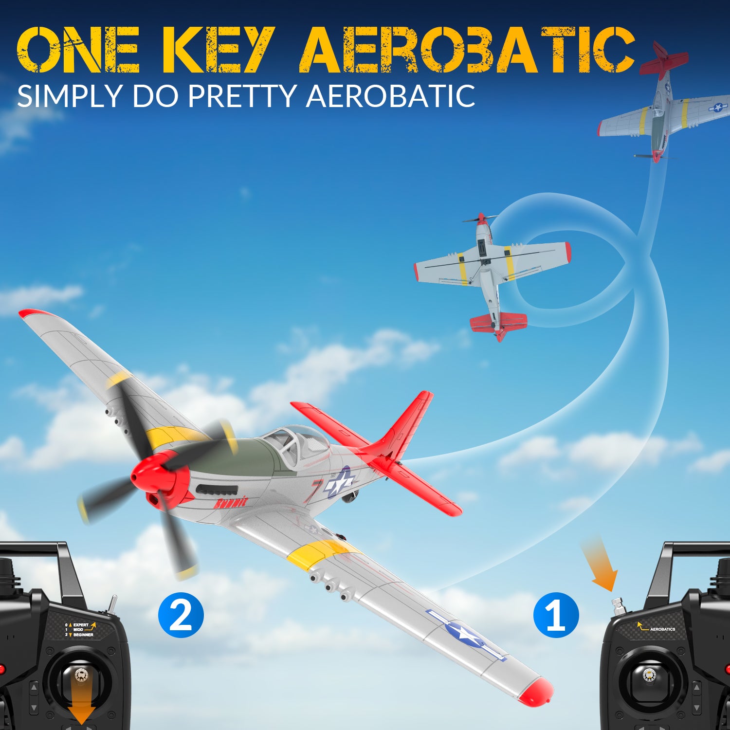 VOLANTEXRC P51D Mustang 4Ch Aviones RC para principiantes con estabilizador Xpilot One-key Aerobatic (761-5) RTF