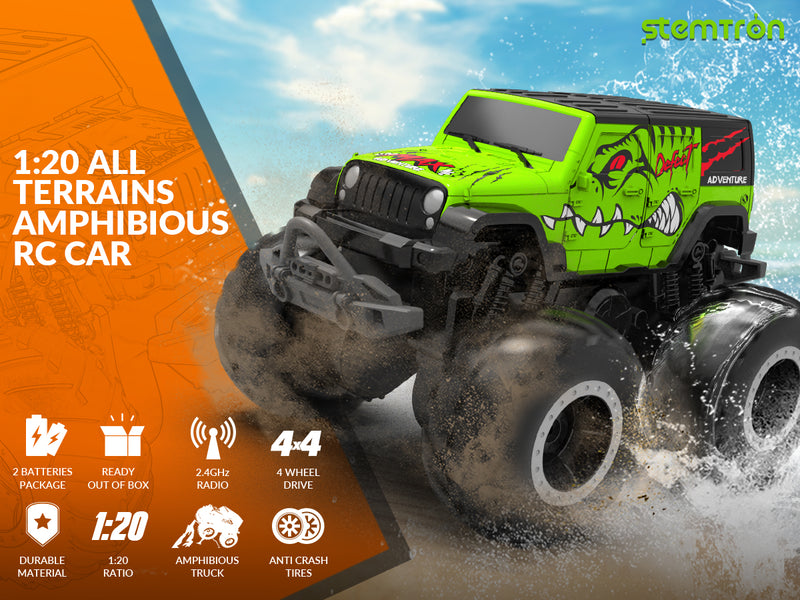 STEMTRON Amphibious (RTR) 1:20 Monster Truck Green For 3-8 Year Kids 917GB2