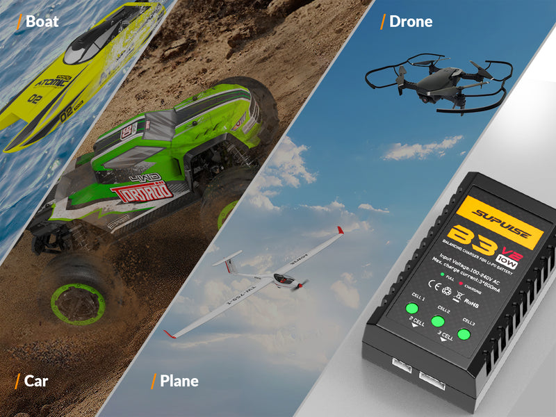 SUPULSE LiPo Cargador de batería RC Balance Charger AC 7.4-11.1V 2S-3S 10W Versión de actualización B3AC Pro Compact Charger Lipo Charger (B3V2)