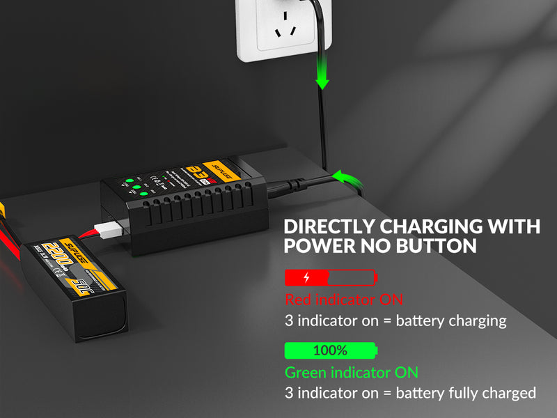 SUPULSE LiPo Cargador de batería RC Balance Charger AC 7.4-11.1V 2S-3S 10W Versión de actualización B3AC Pro Compact Charger Lipo Charger (B3V2)