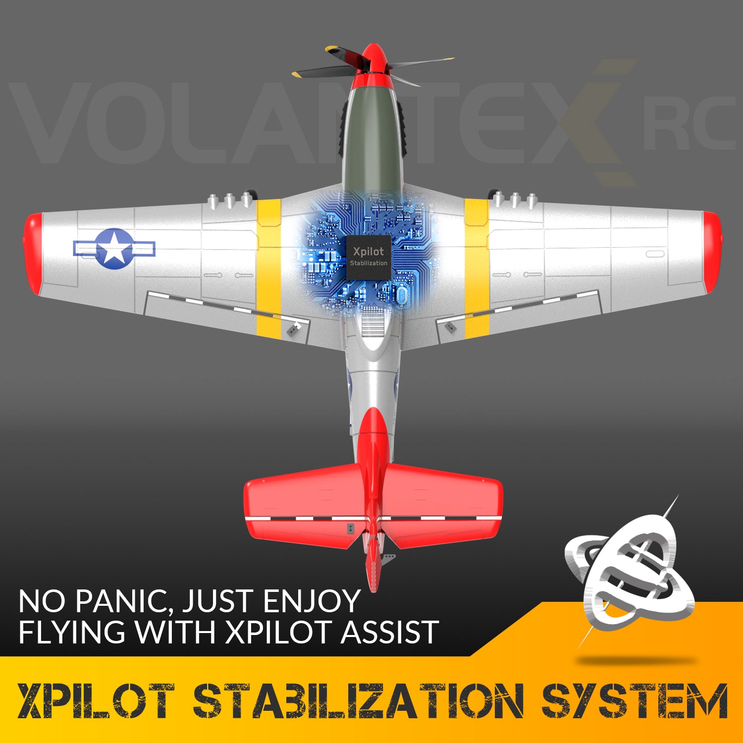 VOLANTEXRC P51D Mustang 4Ch Aviones RC para principiantes con estabilizador Xpilot One-key Aerobatic (761-5) RTF