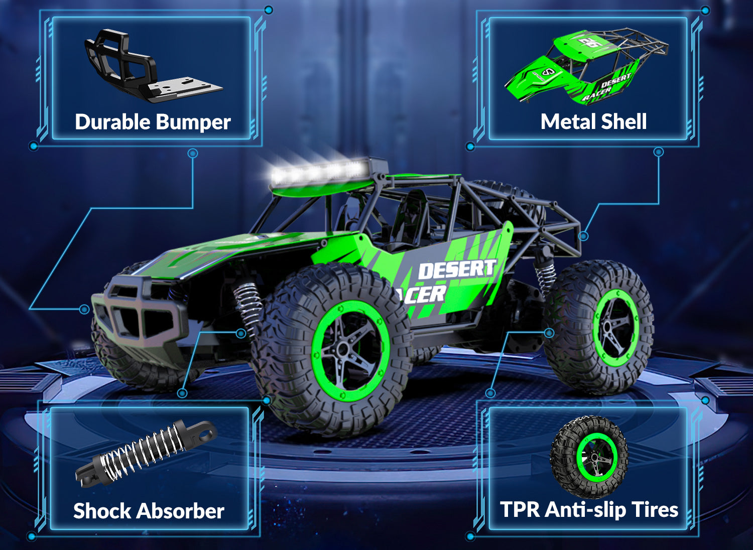 RACENT 1/16 All Terrain Remote Control Car for Kids Off Road RC Truck Desert Racer Great Gift