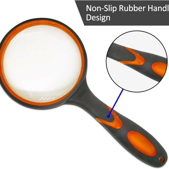 Multipurpose 10X HD thickened magnifying glass with 75MM Lens Magnifier and Non-Slip Soft Handle (Orange) - EXHOBBY