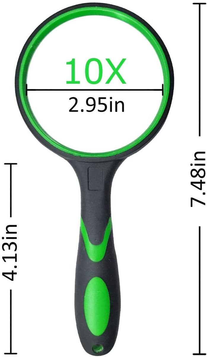 Multipurpose 10X HD thickened magnifying glass with 75MM Lens Magnifier and Non-Slip Soft Handle (Green) - EXHOBBY