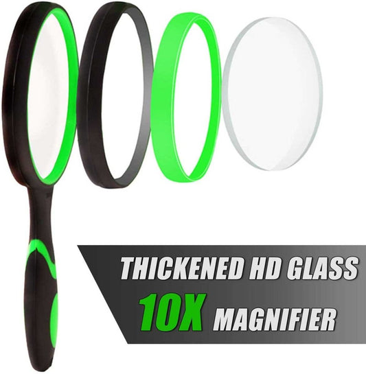 Multipurpose 10X HD thickened magnifying glass with 75MM Lens Magnifier and Non-Slip Soft Handle (Green)-EXHOBBY LIMITED.
