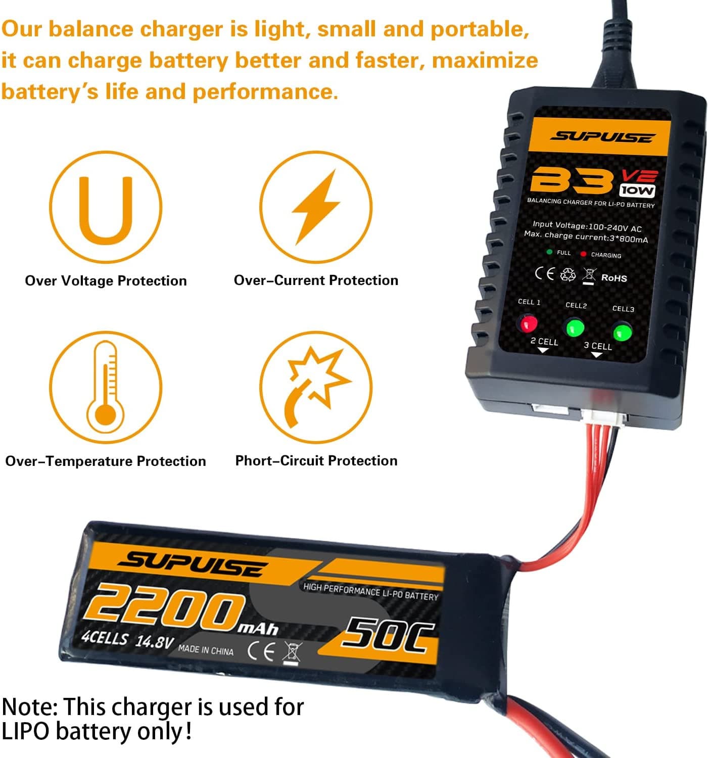 SUPULSE B3V2 AC LiPo Charger 2S-3S 10W RC Balance Charger