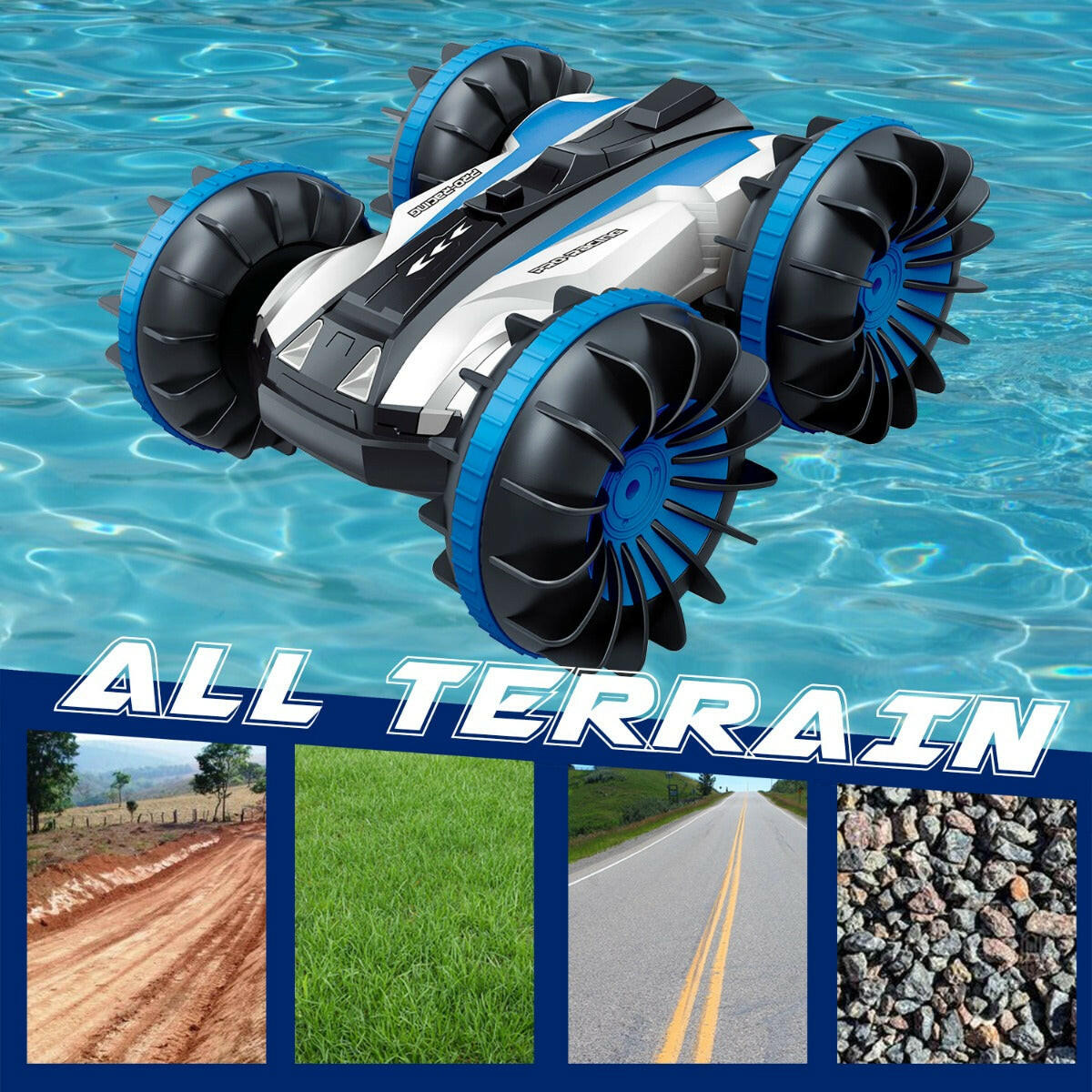 VOLANTEXRC All Terrain Amphibious Waterproof RC Monster Truck Stunt Car （blue） - EXHOBBY