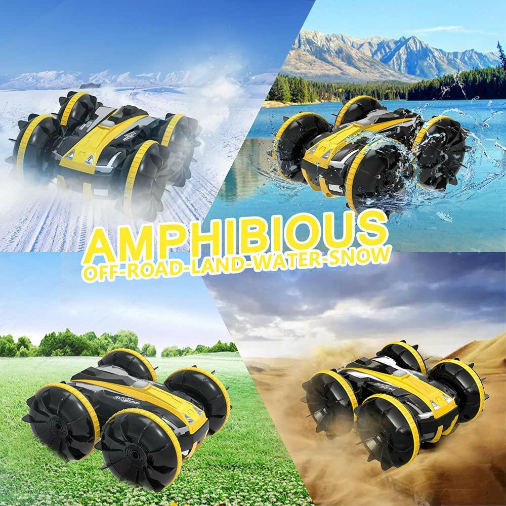 VOLANTEXRC All Terrain Amphibious Waterproof RC Monster Truck Stunt Car (Yellow) - EXHOBBY