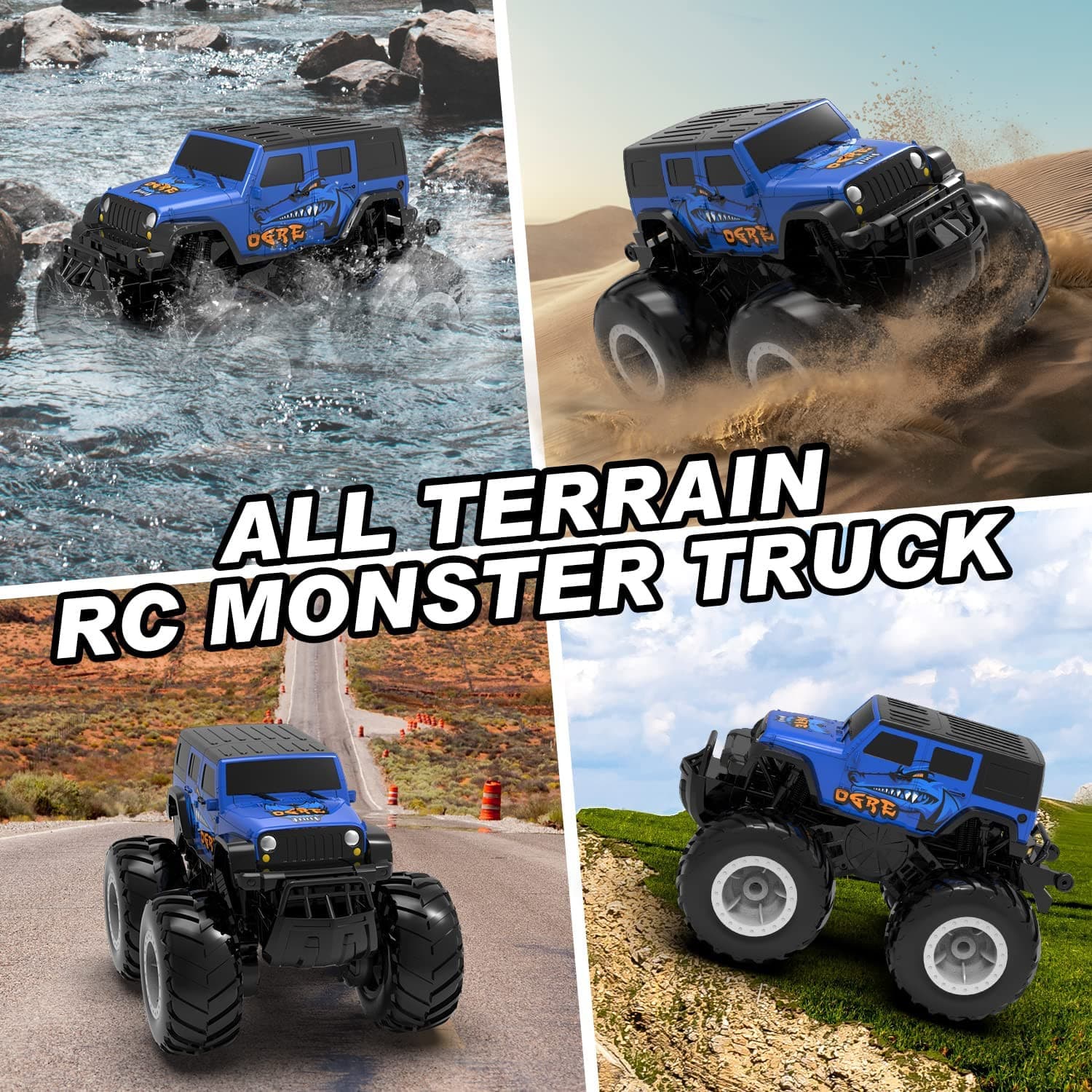 Amphibious Remote Control Car All Terrain Off-Road Waterproof RC Monster Truck for Kids - EXHOBBY