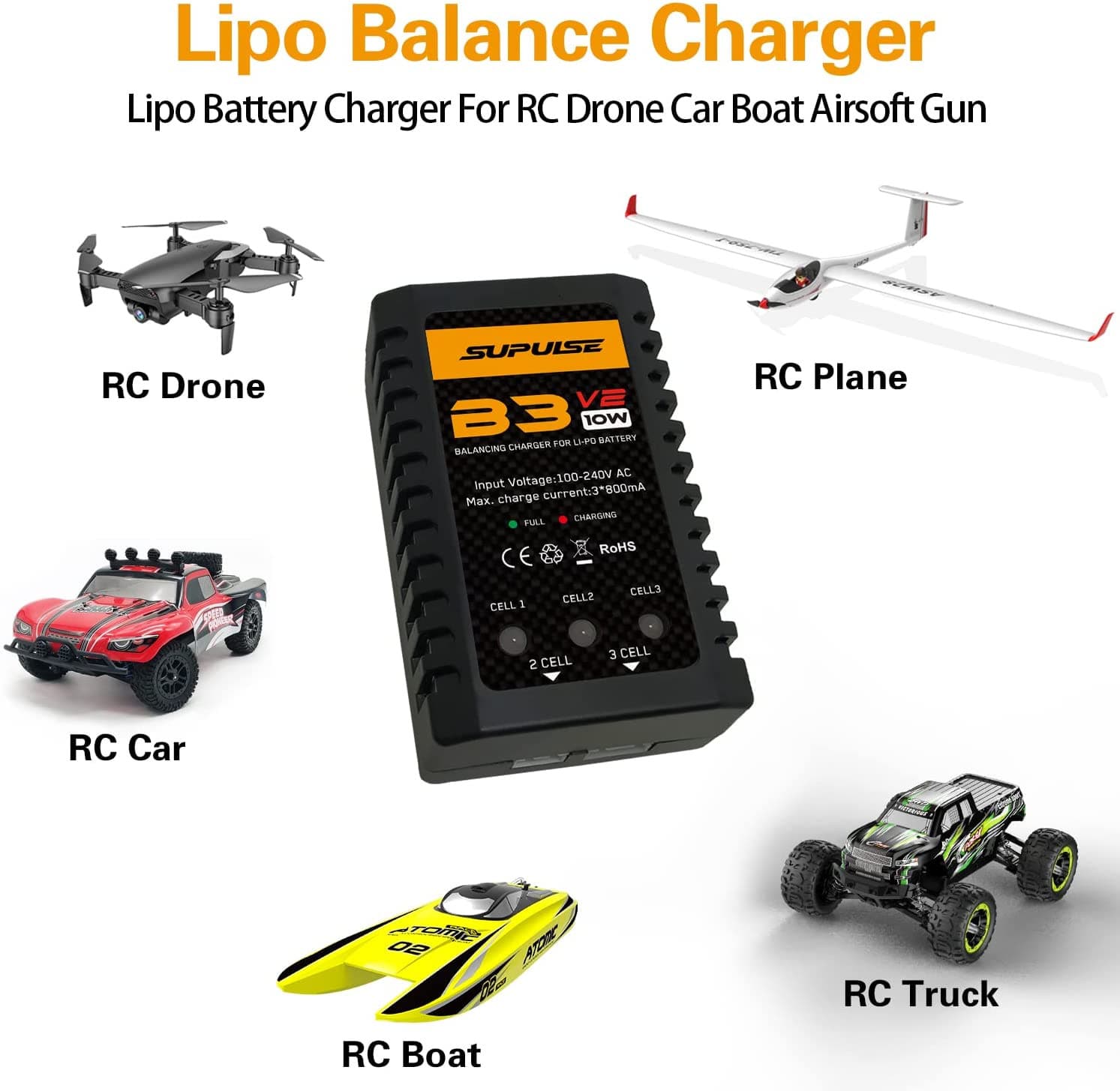 SUPULSE B3V2 AC LiPo Charger 2S-3S 10W RC Balance Charger