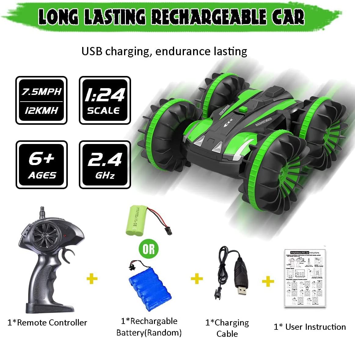 VOLANTEXRC Tout Terrain Amphibie Étanche RC Monster Truck Stunt Car Vert