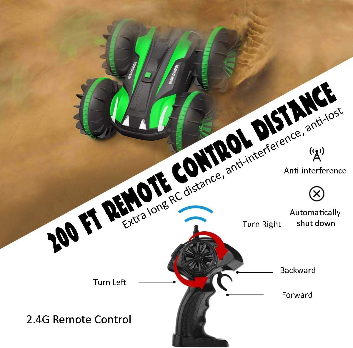 VOLANTEXRC Tout Terrain Amphibie Étanche RC Monster Truck Stunt Car Vert