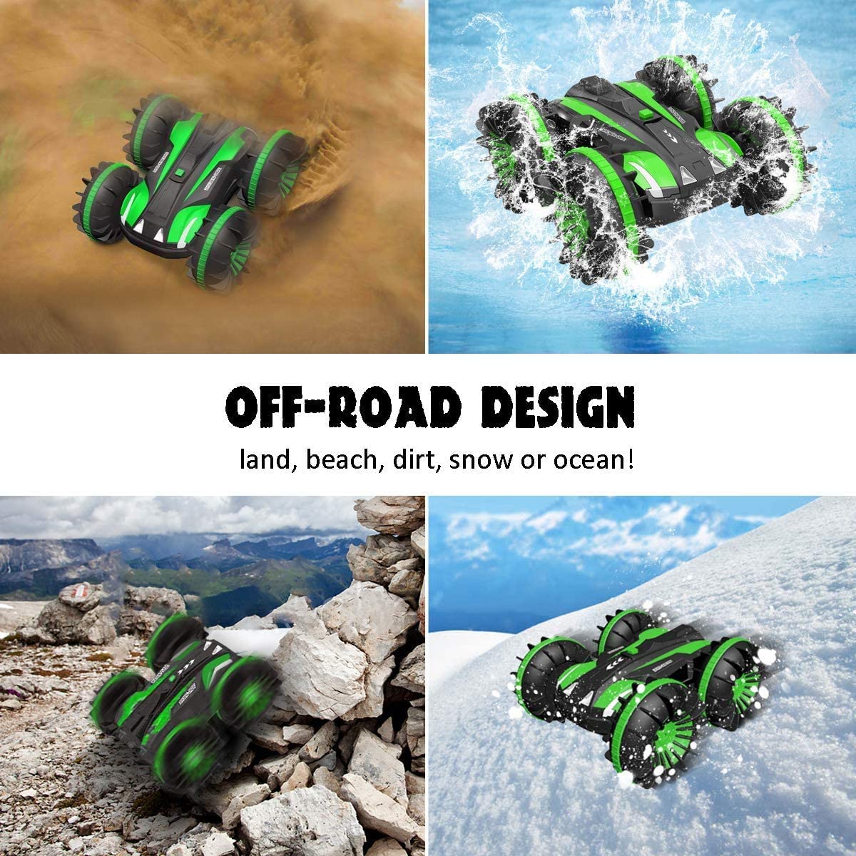 All Terrain Amphibious Waterproof Remote Control Boat & RC Car Pool Toys Green 2 pcs Batteries