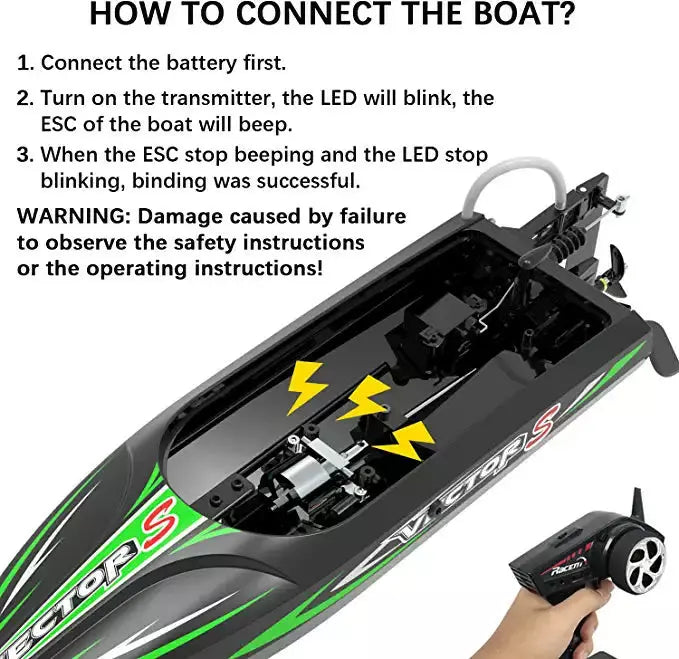 VOLANTEXRC Vector S High-Speed RC Boat with Self-Righting & Reverse Function for Pool & Lake (797-4 Brushless).