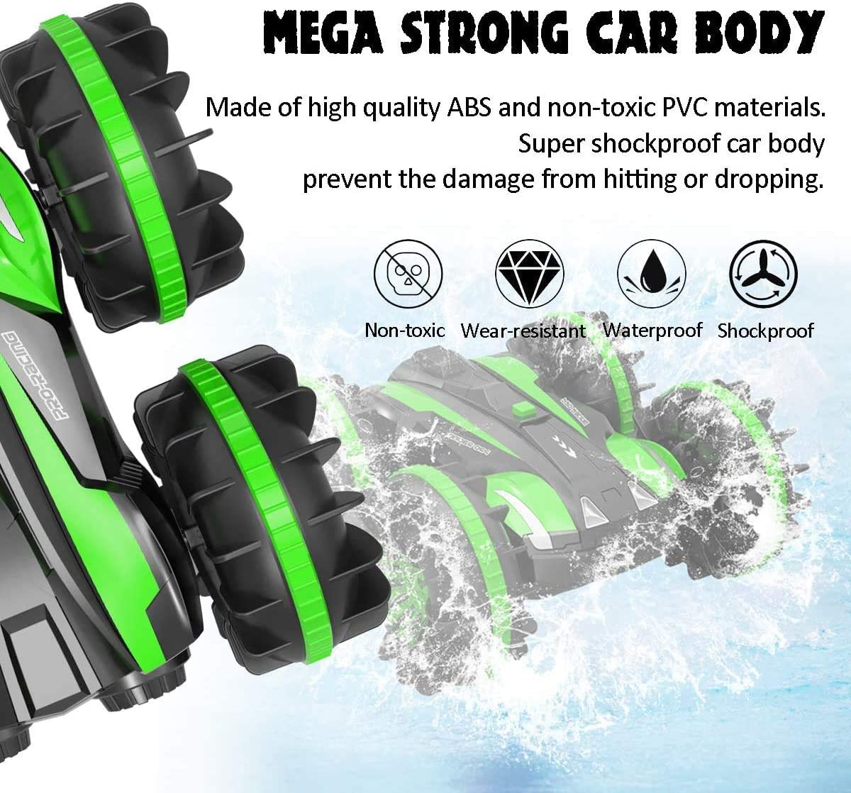 VOLANTEXRC Tout Terrain Amphibie Étanche RC Monster Truck Stunt Car Vert