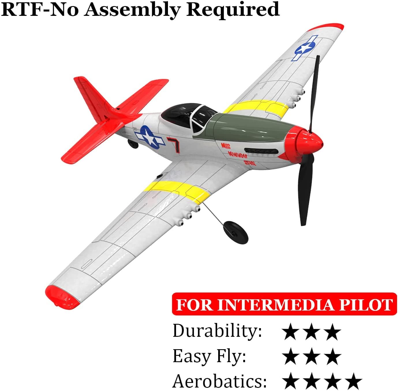 VOLANTEXRC P-51D Mustang 4-Ch Beginner Airplane with Xpilot Stabilizer - One-key Aerobatic (761-5)PNP.