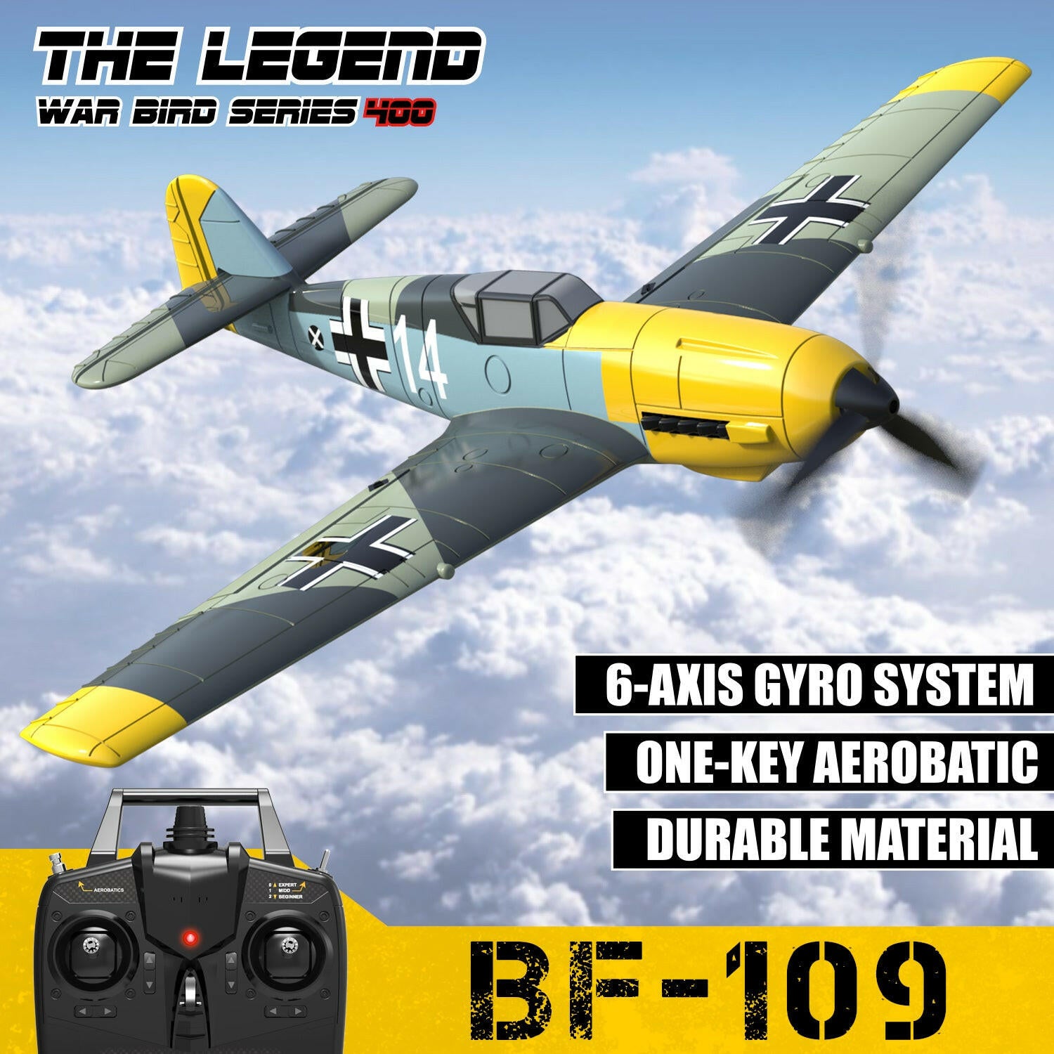 VOLANTEXRC BF 109 4-CH Remote Control Airplane Ready to Fly for Beginners with Xpilot Stabilization System(761-11) RTF - EXHOBBY