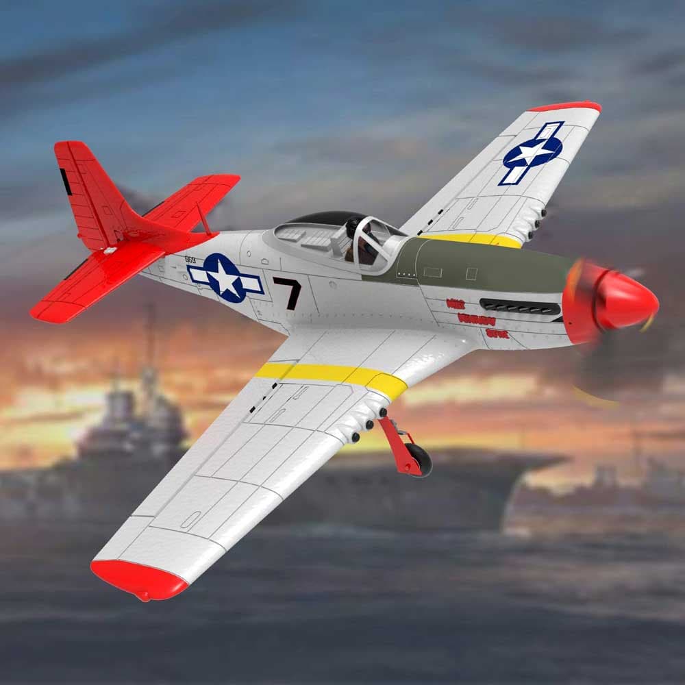 VOLANTEXRC P-51 Mustang 2.4G 5CH Remote Control Warbird 750MM Red with One Key U-Turn Function (768-1) - EXHOBBY