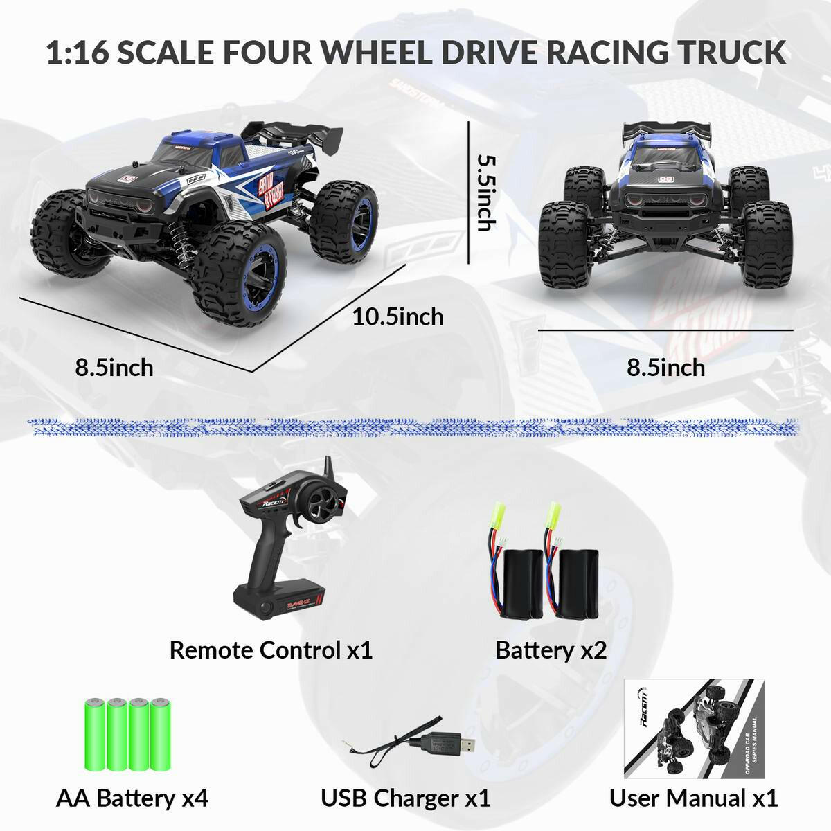 1:16 Scale High Speed Remote Control RC Trucks 4x4 Racent - EXHOBBY