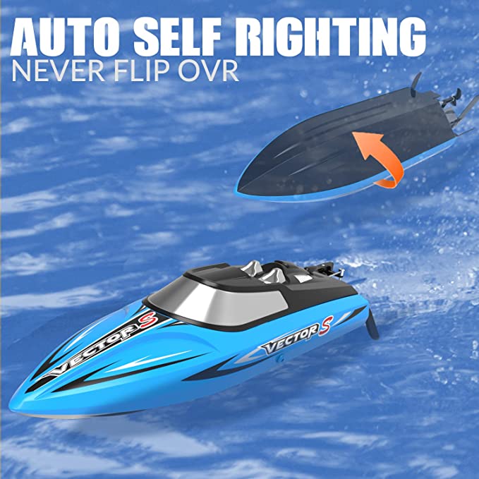 VOLANTEXRC Vector S Barco RC de alta velocidad con función de auto-enderezamiento y marcha atrás para piscina y lago (797-4 azul)