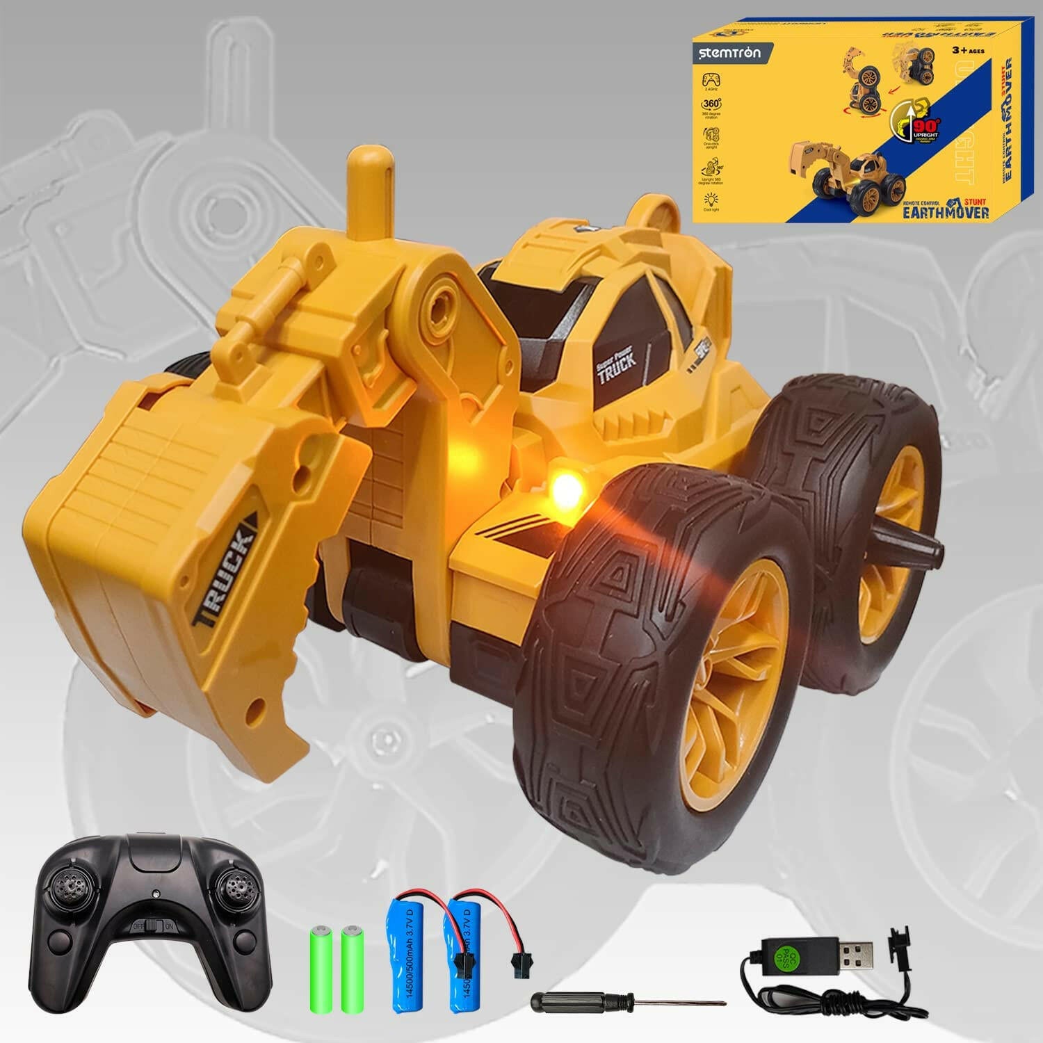 STEMTRON 2.4Ghz Remote Control Stunt Excavator with LED Light for Kids - EXHOBBY