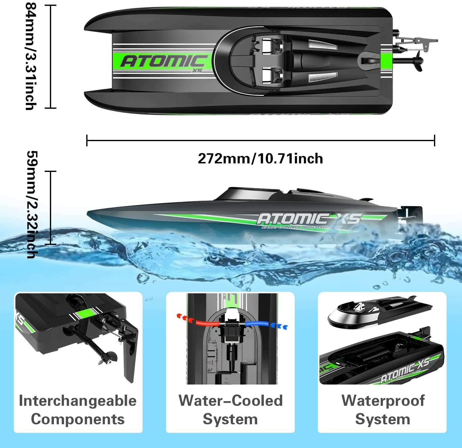 VOLANTEXRC Atomic XS Remote Control Boat with 2 Batteries & Reverse Function (795-5 Black) - EXHOBBY