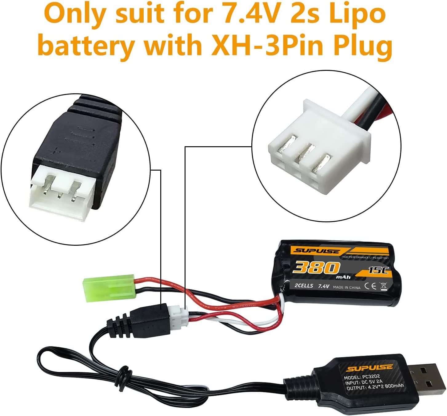 SUPULSE RC Spare parts: 2S USB Charger for LiPo Battery XH-3Pin Plug