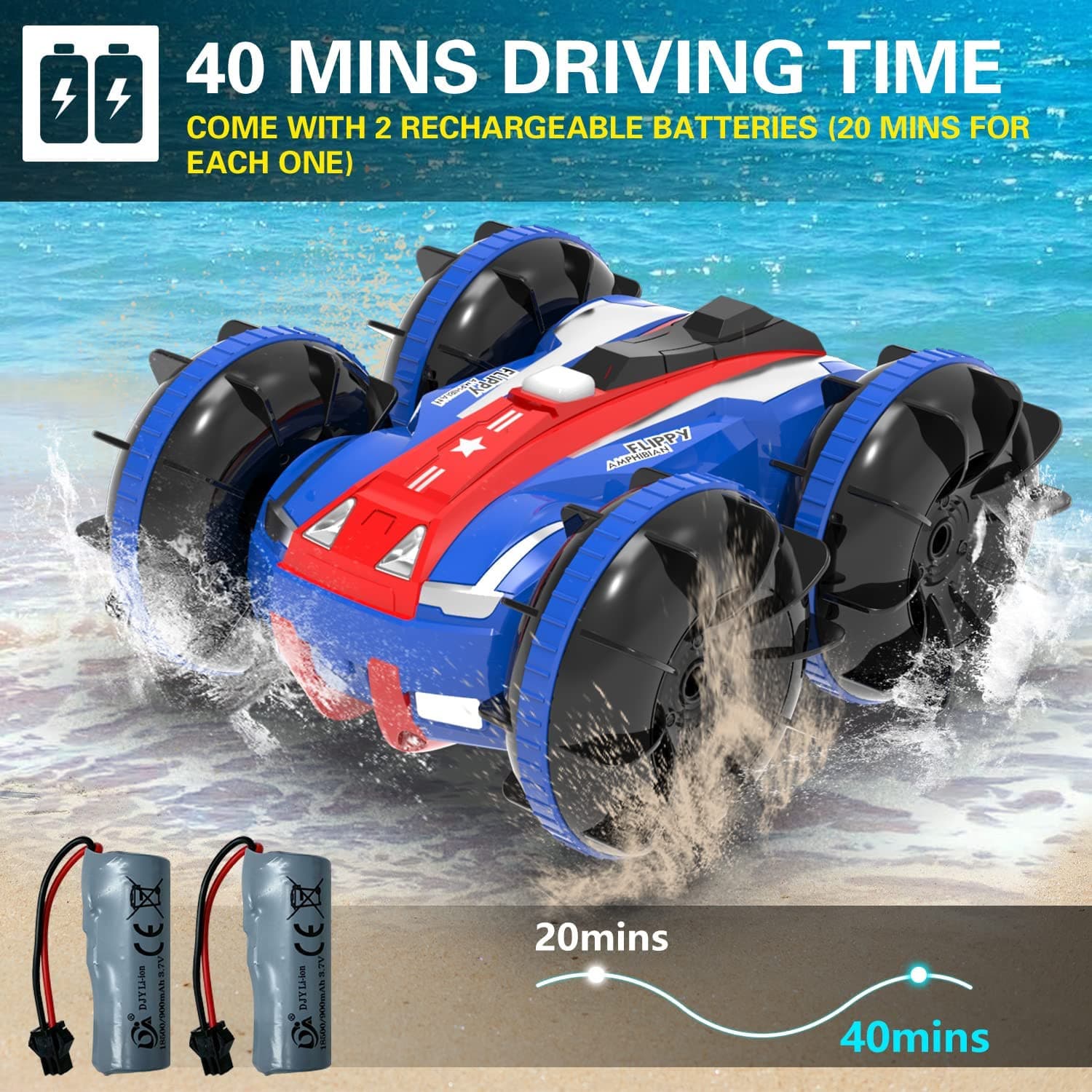 VOLANTEXRC All Terrain Amphibious Waterproof RC Monster Truck Stunt Car (Blue) - EXHOBBY