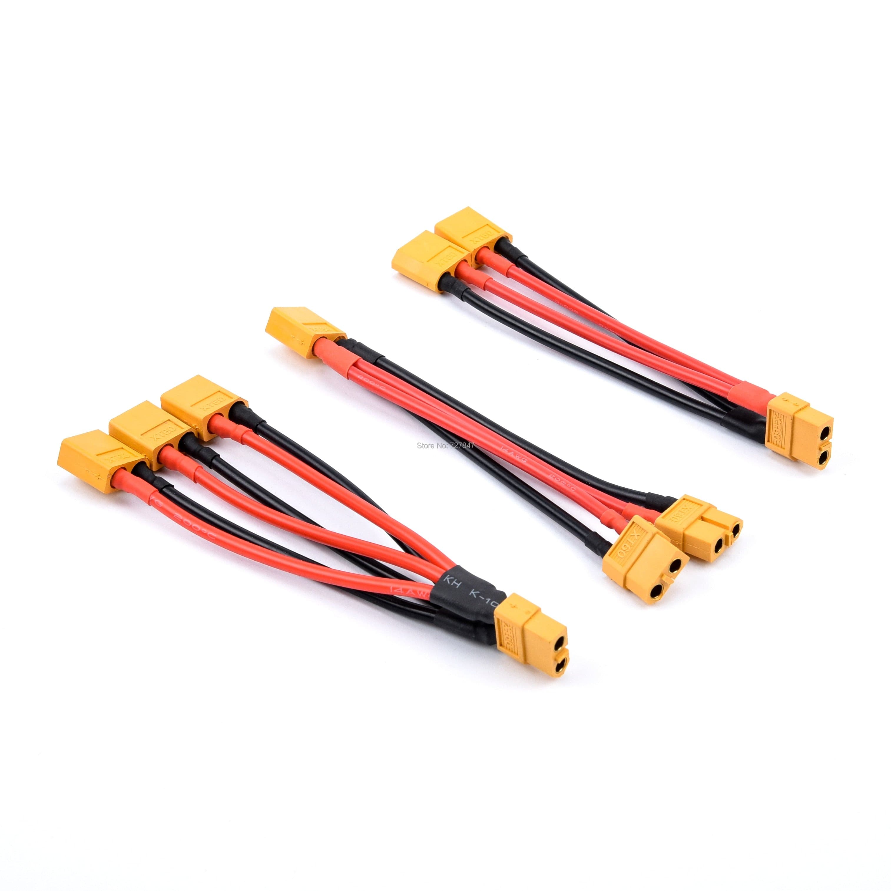 XT60 Parallel Battery Connector Male/Female Cable Dual Extension Y Splitter/ 3-Way 14AWG Silicone Wire for RC Battery Motor.