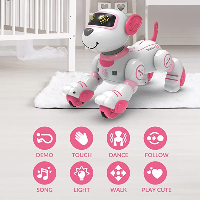 STEMTRON Programmable Interactive & Smart Dancing Remote Control Robot Dog Toy for Kids（Pink）.