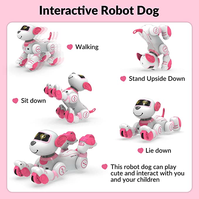 STEMTRON Programmable Interactive & Smart Dancing Remote Control Robot Dog Toy for Kids（Pink）.