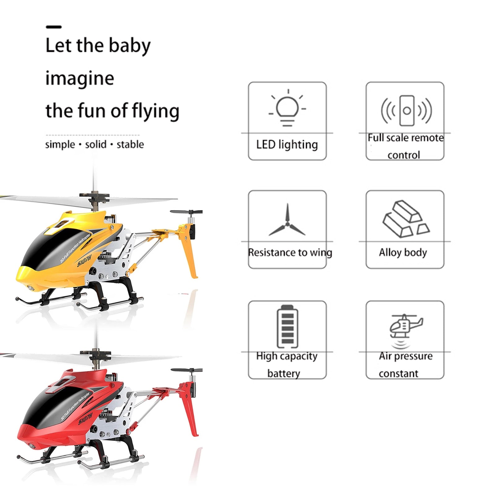 RC Helicopter Remote Control Helicopter  Auto-hover Gyro Stabilization with LED light Mini RC Toy for Kids