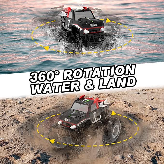 Amphibious Remote Control Car All Terrain Off-Road Waterproof RC Monster Truck for Kids.
