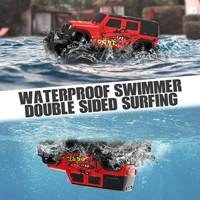 Amphibious Remote Control Car All Terrain Off-Road Waterproof RC Monster Truck for Kids(Red).