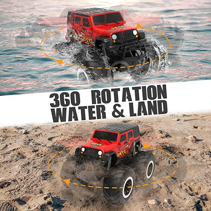 Amphibious Remote Control Car All Terrain Off-Road Waterproof RC Monster Truck for Kids(Red).