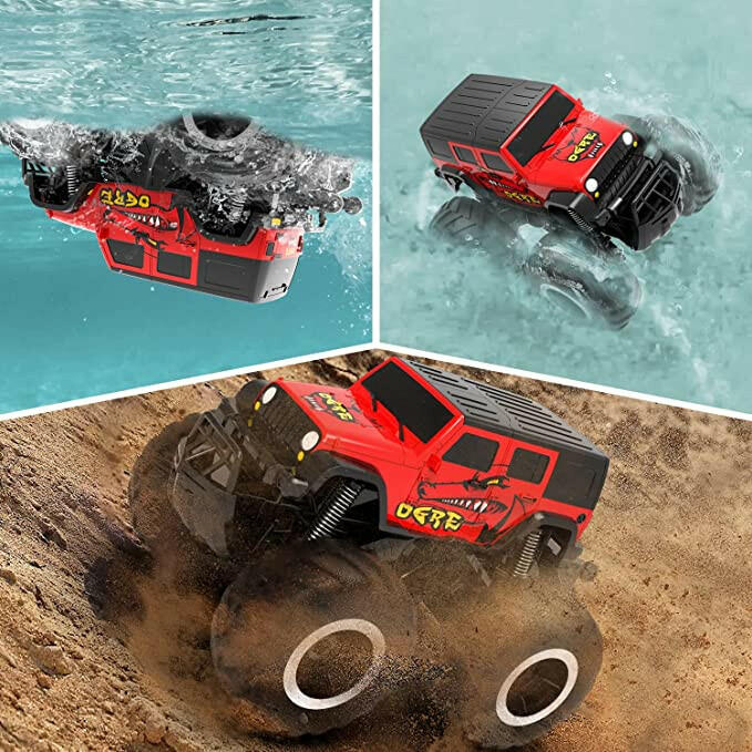 Amphibious Remote Control Car All Terrain Off-Road Waterproof RC Monster Truck for Kids(Red).