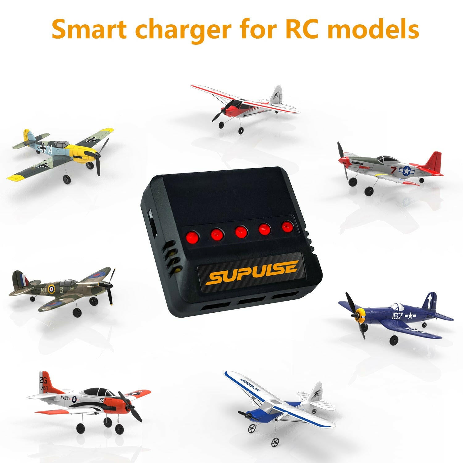 SUPULSE 5-in-1 Lipo Battery Charger 3.7V 1S 1 Cell Micro 5 Ports Compact Charger - EXHOBBY