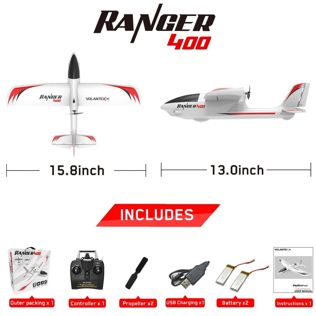 VOLANTEXRC Ranger 400 RC Trainer Airplane with Xpilot 6-AXIS Gyro System easy to fly for beginners park flyer rc glider (761-6) RTF - EXHOBBY