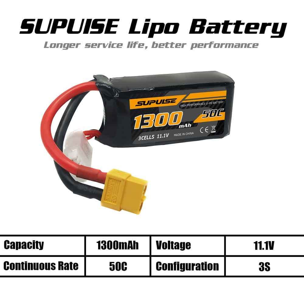 de ober pols Smash SUPULSE 11.1V 3S 1300mAh 50C Lipo Battery with XT60 Plug for Vector S